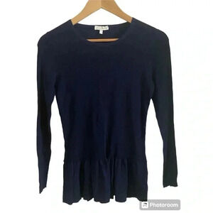 Ann Mashburn Womens Navy Blue Ribbed Peplum Top